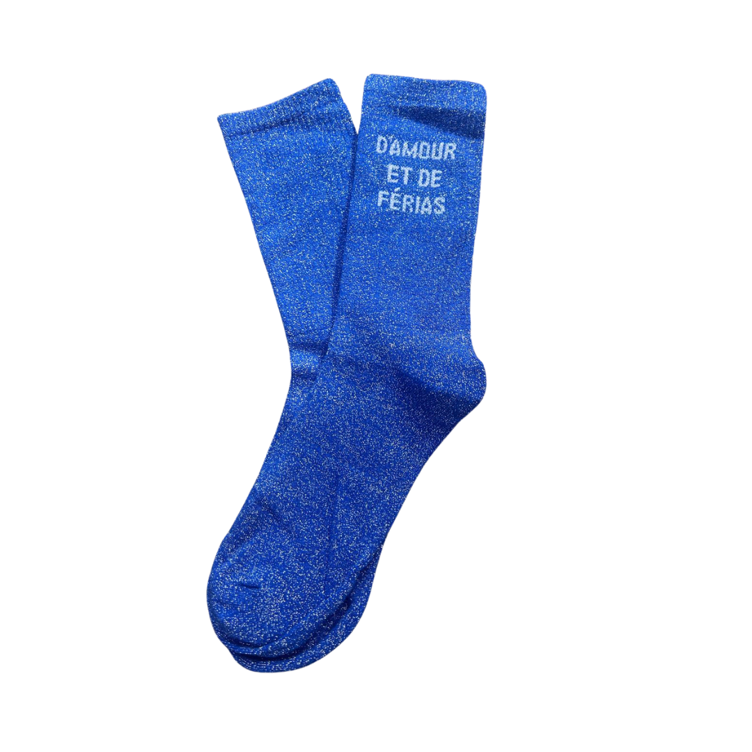 Chaussettes à paillettes "D'amour et de férias" bleues