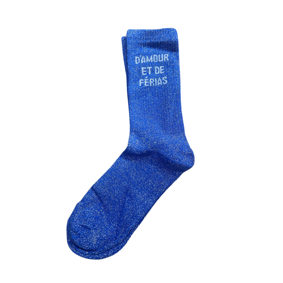 Chaussettes à paillettes "D'amour et de férias" bleues