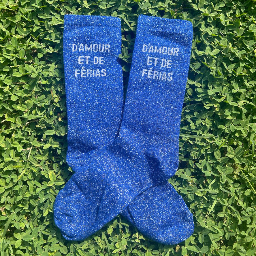 Chaussettes à paillettes "D'amour et de férias" bleues