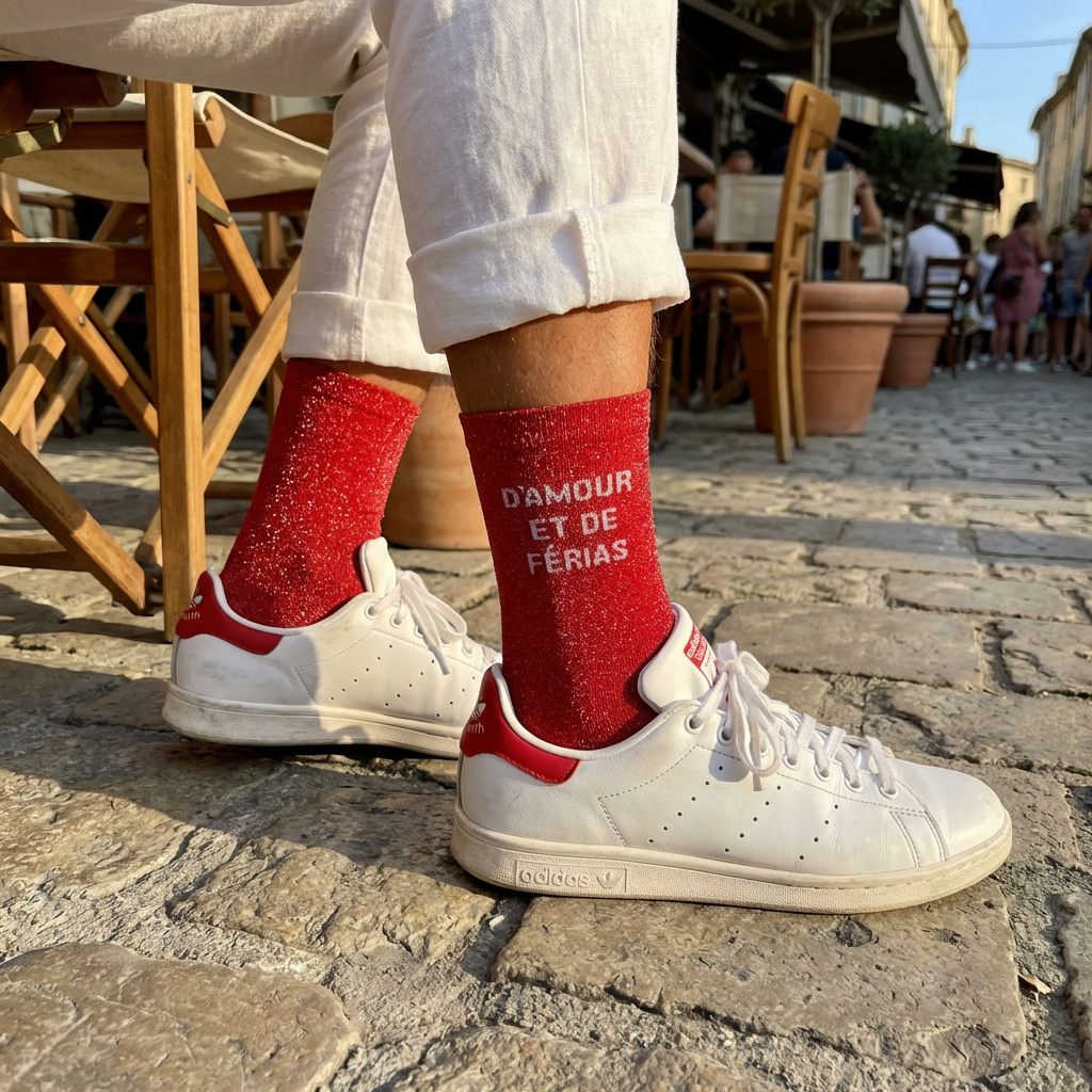 Chaussettes à paillettes "D'amour et de férias" rouges