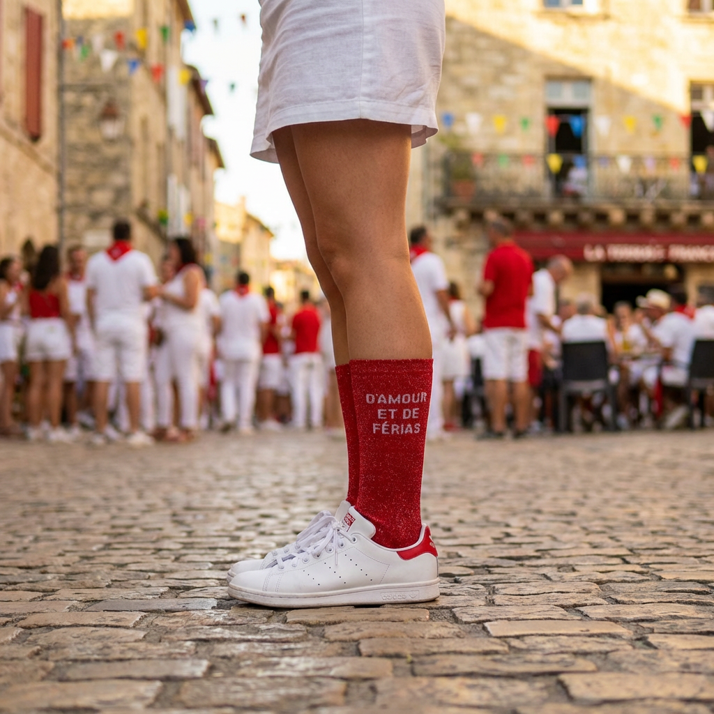 Chaussettes à paillettes "D'amour et de férias" rouges