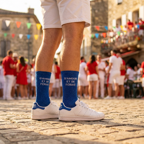 Chaussettes à paillettes "D'amour et de férias" bleues