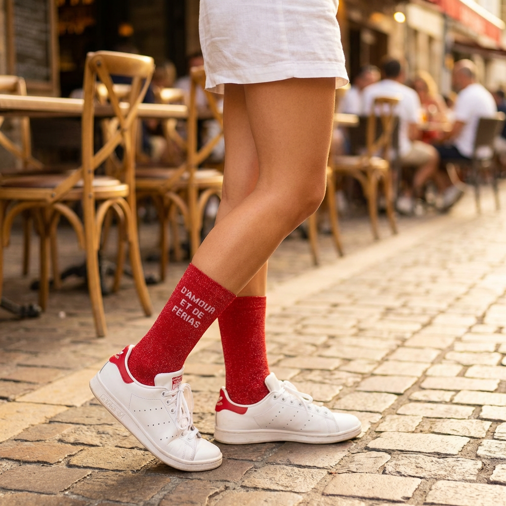 Chaussettes à paillettes "D'amour et de férias" rouges